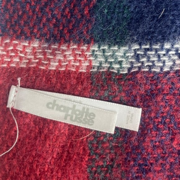 Charlotte Russe Plaid Fringed Scarf Rectangle Red Blue Soft Warm Winter - Picture 4 of 5